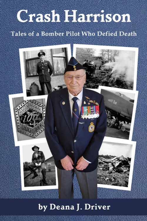 Book cover has 100-year-old man in Royal Canadian Air Force uniform, with photos of him on a farm and in uniform in a bomber during the Second World War, and plane crashes