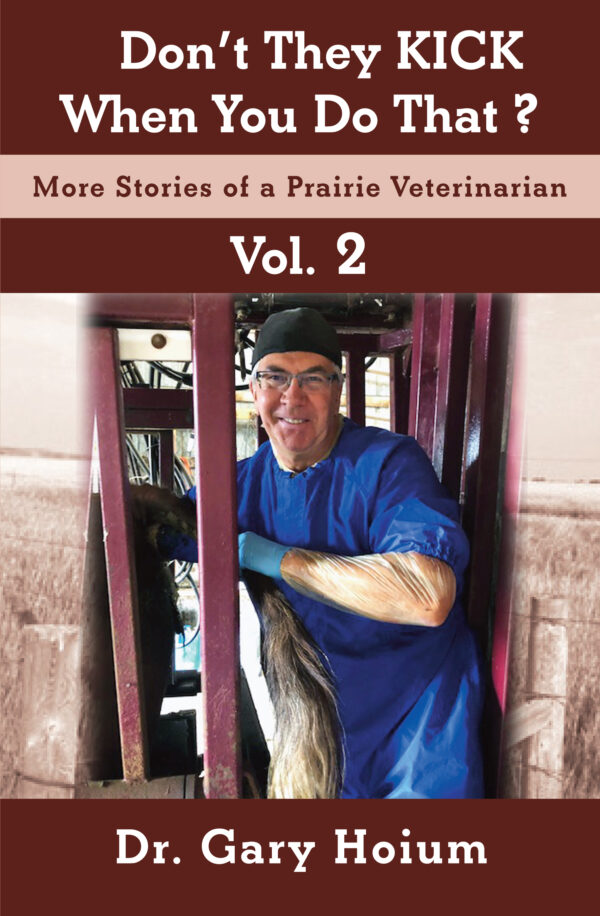 Book cover shows a smiling veterinarian conducting a pregnancy test on the back end of a cow